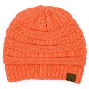 imageCC Unisex Chunky Soft Stretch Cable Knit Warm Fuzzy Lined Skully BeanieCoral