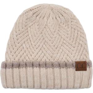 imageCC Unisex Chunky Soft Stretch Cable Knit Warm Fuzzy Lined Skully BeanieCuffed Beige