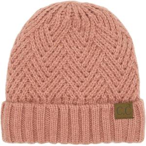 imageCC Unisex Chunky Soft Stretch Cable Knit Warm Fuzzy Lined Skully BeanieCuffed Dark Rose