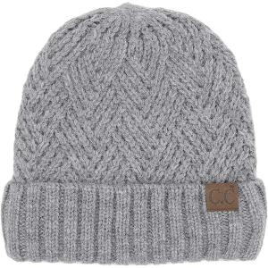imageCC Unisex Chunky Soft Stretch Cable Knit Warm Fuzzy Lined Skully BeanieCuffed Light Melange Gray