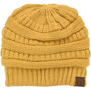 imageCC Unisex Chunky Soft Stretch Cable Knit Warm Fuzzy Lined Skully BeanieHoney Mustard