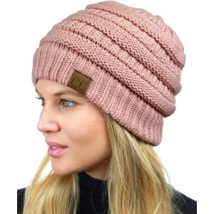imageCC Unisex Chunky Soft Stretch Cable Knit Warm Fuzzy Lined Skully BeanieIndi Pink