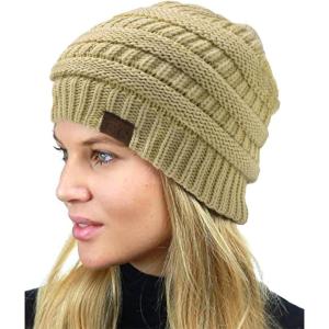 imageCC Unisex Chunky Soft Stretch Cable Knit Warm Fuzzy Lined Skully BeanieLemonade Yellow