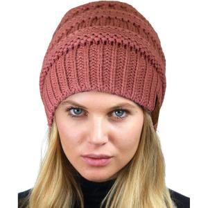 imageCC Unisex Chunky Soft Stretch Cable Knit Warm Fuzzy Lined Skully BeanieMauve
