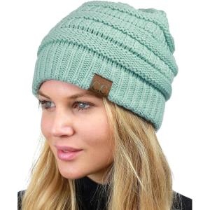 imageCC Unisex Chunky Soft Stretch Cable Knit Warm Fuzzy Lined Skully BeanieMint