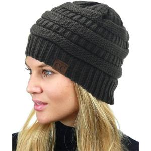 imageCC Unisex Chunky Soft Stretch Cable Knit Warm Fuzzy Lined Skully BeanieMoss