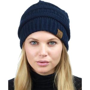 imageCC Unisex Chunky Soft Stretch Cable Knit Warm Fuzzy Lined Skully BeanieNavy