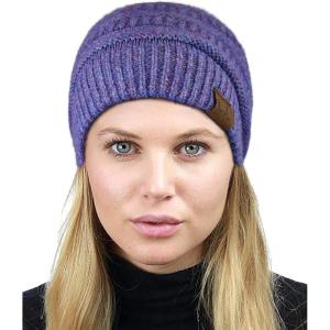 imageCC Unisex Chunky Soft Stretch Cable Knit Warm Fuzzy Lined Skully BeaniePeriwinkle With Hair Tie