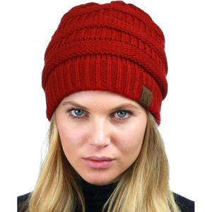 imageCC Unisex Chunky Soft Stretch Cable Knit Warm Fuzzy Lined Skully BeanieRed