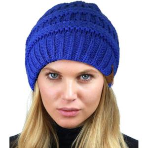 imageCC Unisex Chunky Soft Stretch Cable Knit Warm Fuzzy Lined Skully BeanieRoyal