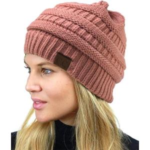 imageCC Unisex Chunky Soft Stretch Cable Knit Warm Fuzzy Lined Skully BeanieSalmon Pink
