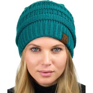 imageCC Unisex Chunky Soft Stretch Cable Knit Warm Fuzzy Lined Skully BeanieTeal