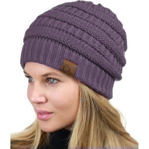 imageCC Unisex Chunky Soft Stretch Cable Knit Warm Fuzzy Lined Skully BeanieViolet