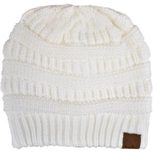imageCC Unisex Chunky Soft Stretch Cable Knit Warm Fuzzy Lined Skully BeanieWhite