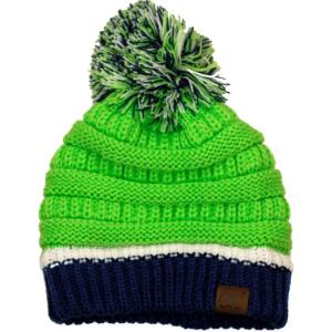imageCC Unisex College High School Team Color Two Tone Pom Pom Knit Beanie HatAction GreenNavy