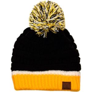 imageCC Unisex College High School Team Color Two Tone Pom Pom Knit Beanie HatBlackGoldWhite