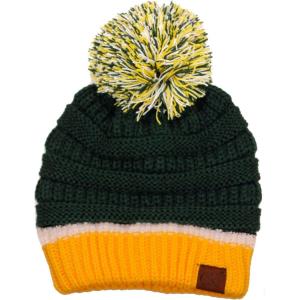 imageCC Unisex College High School Team Color Two Tone Pom Pom Knit Beanie HatDark GreenGold