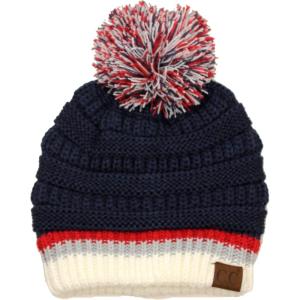 imageCC Unisex College High School Team Color Two Tone Pom Pom Knit Beanie HatNautical BlueWhite