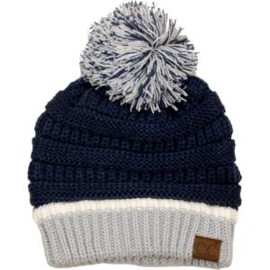 imageCC Unisex College High School Team Color Two Tone Pom Pom Knit Beanie HatNavySilver