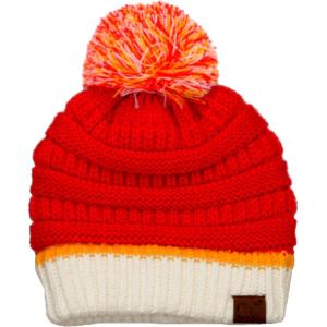 imageCC Unisex College High School Team Color Two Tone Pom Pom Knit Beanie HatRedWhiteGold