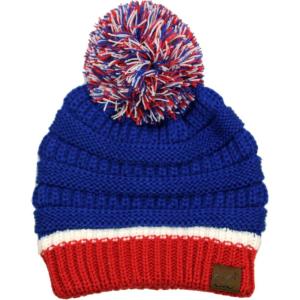 imageCC Unisex College High School Team Color Two Tone Pom Pom Knit Beanie HatRoyalRed