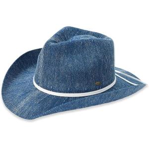 imageCC Washed Knitted Denim Cowboy Hat with Suede Strings for WomenDenim