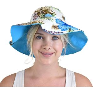 imageCC Womens 100 Cotton Crushable Bucket Ponytail Messy Bun Sun Hat ReversibleFlower Turquoise