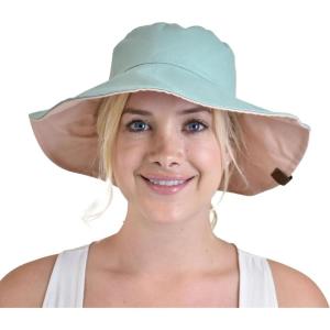 imageCC Womens 100 Cotton Crushable Bucket Ponytail Messy Bun Sun Hat ReversibleRoseBlue