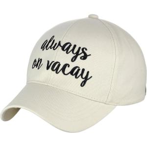 imageCC Womens Embroidered Quote Adjustable Cotton Baseball Cap Always On Vacay Beige