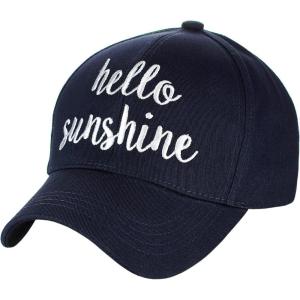 imageCC Womens Embroidered Quote Adjustable Cotton Baseball Cap Hello Sunshine Navy