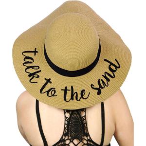 imageCC Womens Paper Weaved Crushable Beach Embroidered Quote Floppy Brim Sun HatTalk to the Sand