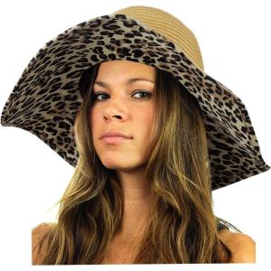 imageCC Womens Paper Weaved Crushable Beach UPF 50 Floppy Brim Sun Hat with PrintAnimal Print Brown