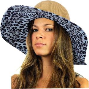 imageCC Womens Paper Weaved Crushable Beach UPF 50 Floppy Brim Sun Hat with PrintAnimal Print Lt Blue