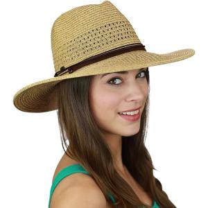 imageCC Womens String ampamp Faux Suede Band Wide Brim Weaved Panama Summer Sun HatNatural