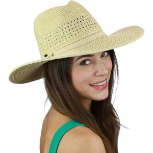 imageCC Womens String ampamp Faux Suede Band Wide Brim Weaved Panama Summer Sun HatSand