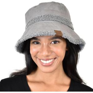 imageCC Womens Winter Faux Fur Teddy Style Reversible Fisherman Bucket HatGray