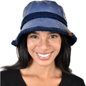 imageCC Womens Winter Faux Fur Teddy Style Reversible Fisherman Bucket HatIndigo