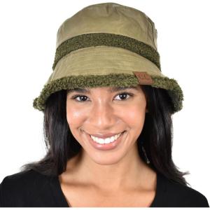imageCC Womens Winter Faux Fur Teddy Style Reversible Fisherman Bucket HatOlive