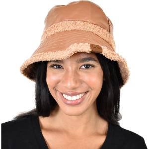 imageCC Womens Winter Faux Fur Teddy Style Reversible Fisherman Bucket HatToast Almond
