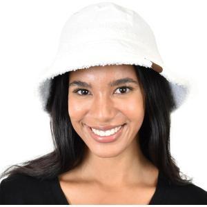 imageCC Womens Winter Faux Fur Teddy Style Reversible Fisherman Bucket HatWhite