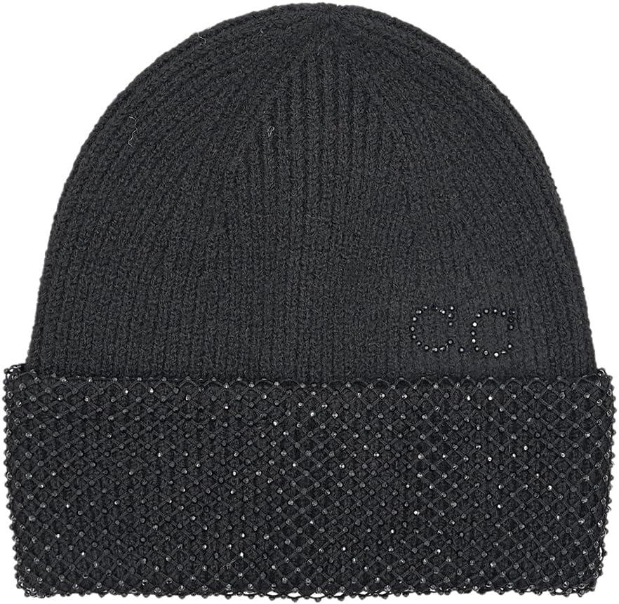 imageCC American Flag Rhinestone Beanie for Women Unisex  Sustainable Recycled Yarn Stretchable Soft Warm Knit Winter Skully HatRhinestone Netblack