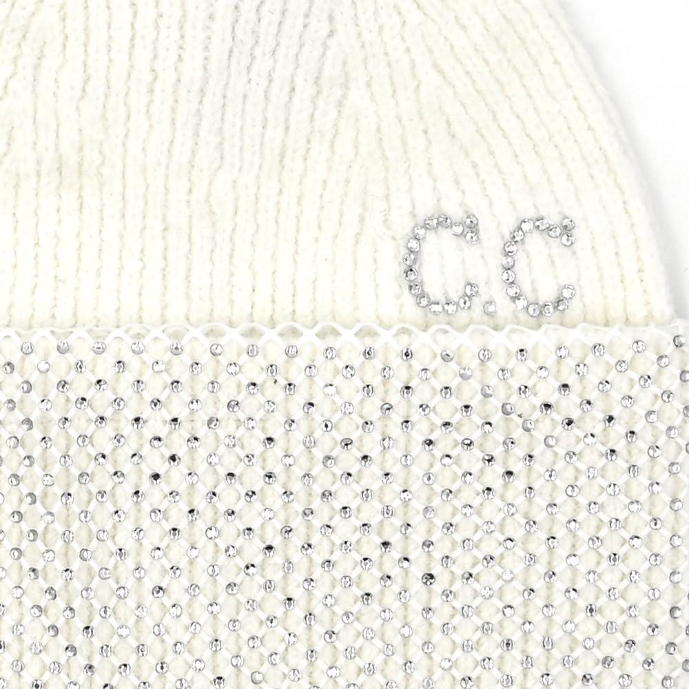 imageCC American Flag Rhinestone Beanie for Women Unisex  Sustainable Recycled Yarn Stretchable Soft Warm Knit Winter Skully HatRhinestone Netwhite