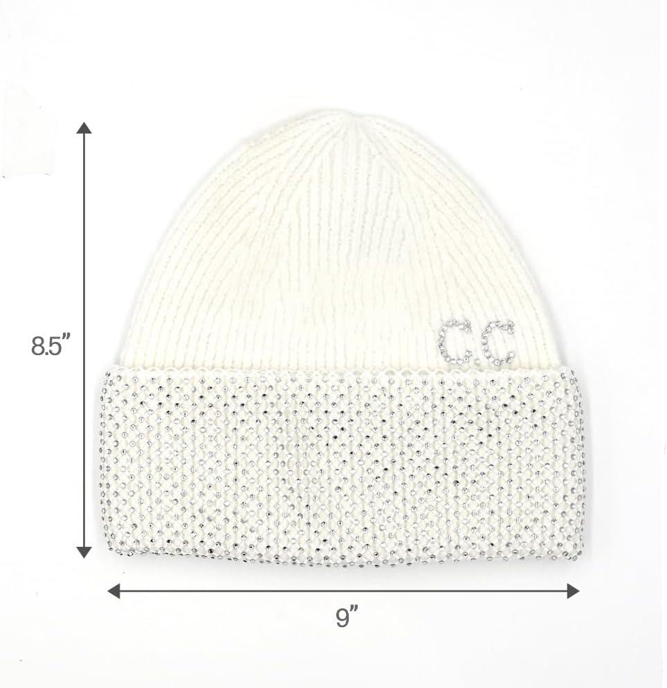 imageCC American Flag Rhinestone Beanie for Women Unisex  Sustainable Recycled Yarn Stretchable Soft Warm Knit Winter Skully HatRhinestone Netwhite