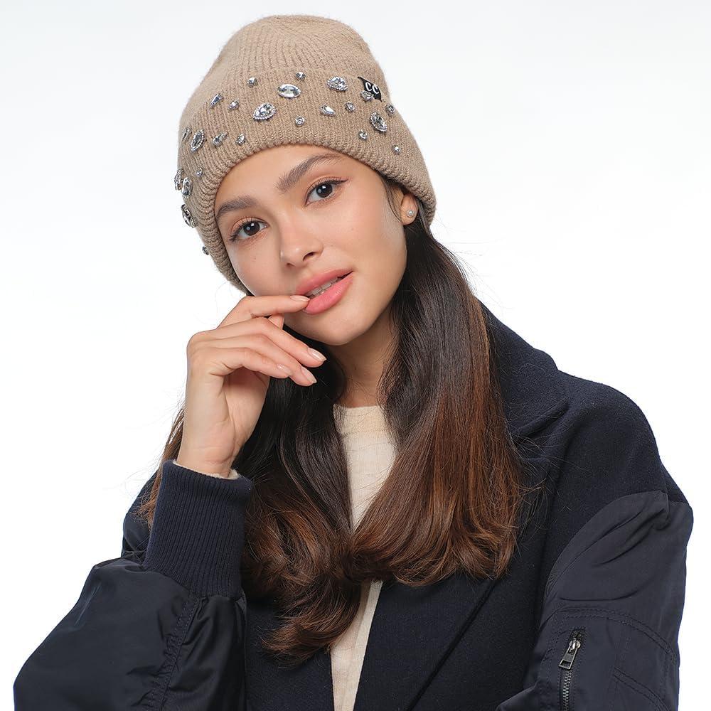 imageCC American Flag Rhinestone Beanie for Women Unisex  Sustainable Recycled Yarn Stretchable Soft Warm Knit Winter Skully HatRhinestonecamel