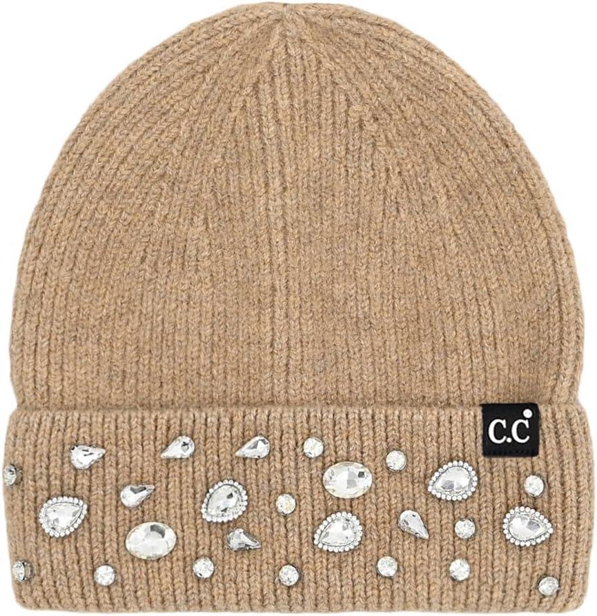 imageCC American Flag Rhinestone Beanie for Women Unisex  Sustainable Recycled Yarn Stretchable Soft Warm Knit Winter Skully HatRhinestonecamel