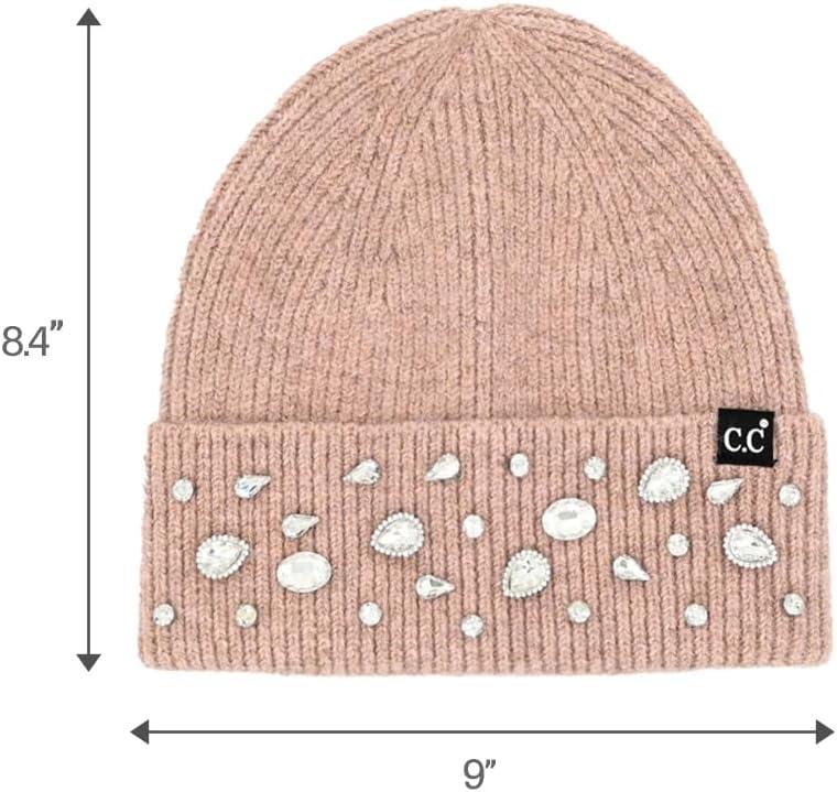 imageCC American Flag Rhinestone Beanie for Women Unisex  Sustainable Recycled Yarn Stretchable Soft Warm Knit Winter Skully HatRhinestonedusty Rose