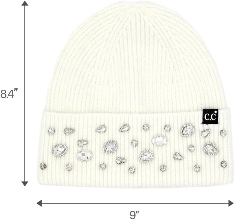 imageCC American Flag Rhinestone Beanie for Women Unisex  Sustainable Recycled Yarn Stretchable Soft Warm Knit Winter Skully HatRhinestonewhite