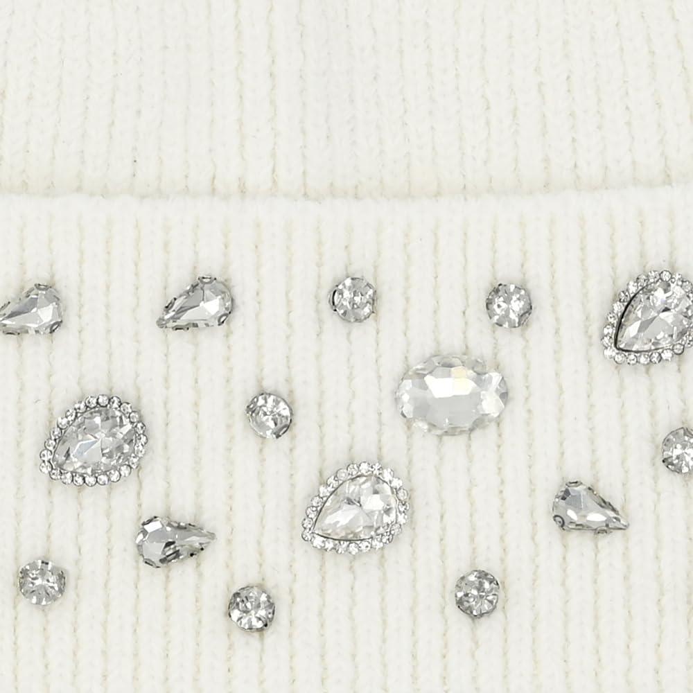 imageCC American Flag Rhinestone Beanie for Women Unisex  Sustainable Recycled Yarn Stretchable Soft Warm Knit Winter Skully HatRhinestonewhite