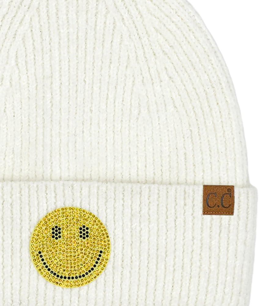imageCC American Flag Rhinestone Beanie for Women Unisex  Sustainable Recycled Yarn Stretchable Soft Warm Knit Winter Skully HatSmileivory
