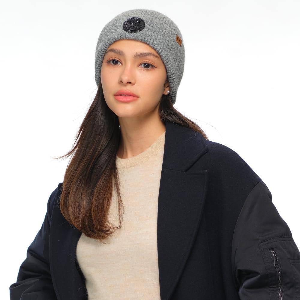 imageCC American Flag Rhinestone Beanie for Women Unisex  Sustainable Recycled Yarn Stretchable Soft Warm Knit Winter Skully HatSmilelt Grey